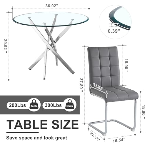 5 Piece Round Glass Dining Table Set