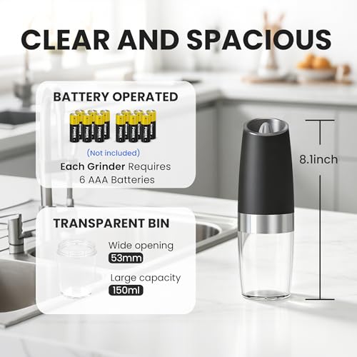Battery Operated Gravity Salt And Pepper Grinder Set (2 Count)
