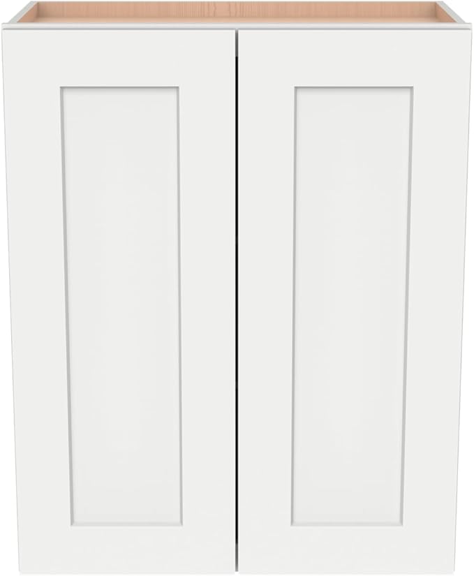 Wall-Mounted Cabinet – Solid Wood Shaker Style Medicine Cabinet with Adjustable Shelves & Soft-Close Doors for Bathroom, Kitchen, and Office Storage (Origami White, 33" W x 12" D x 36" H)
