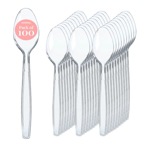 100 Pack Clear Plastic Spoons Bulk (100 Count)