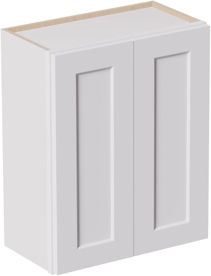 Solid Wood Laundry Room Wall Cabinets, 24 Inch Wide 12" Deep Large Hanging Storage Cabinets, RTA Medicine Organizer with 2 Shaker Doors, Easy Assembly for Kitchen, Bathroom - White