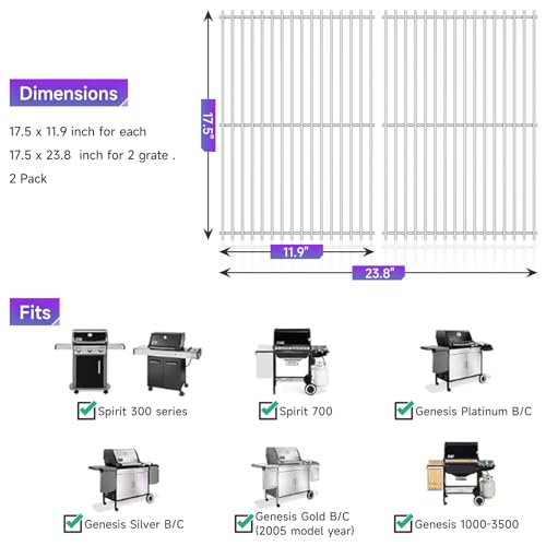17.5'' x 23.8'' Stainless Steel Grill Cooking Grates for Weber (2 Count)