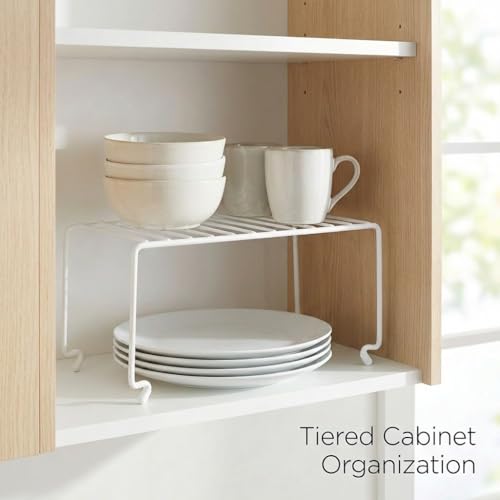 2-Pack Small (10.8x5.3inch) White Stackable Shelf Organizer Rack, Kitchen Shelves Organization for Cabinet, Pantry Organizers and Storage, Wire Shelf Rack, Desk Organizer, Rustproof (2 Count)
