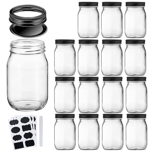16oz Glass Jars With Airtight Lids And Bands (15 Count)