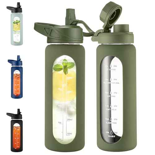 24 oz Glass Water Bottle with Straw