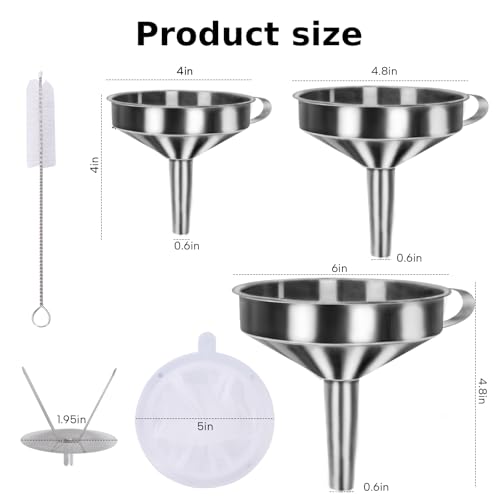 5 Pack Funnels for Filling Bottles Stainless Steel