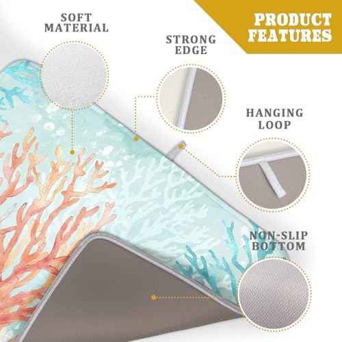 Coastal Coral Dish Drying Mat Beach Ocean Drainer Rack Mat 18x24 Inch Microfiber Absorbent Reversible Dish Dry Pad for Kitchen Counter Sink
