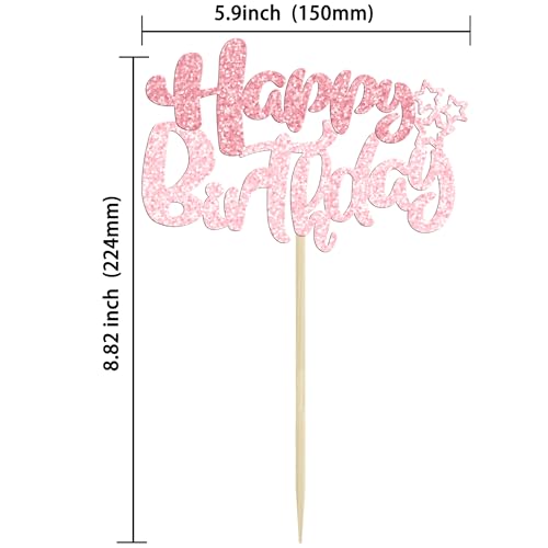 24Pcs Pink Light Pink Happy Birthday Cupcake Toppers for Baby Shower (24 Count)