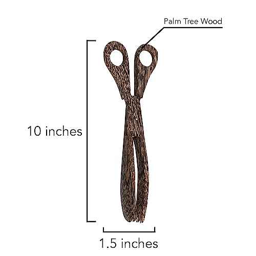 Hand Carved 10 Inch Palm Wood Scissor Tongs