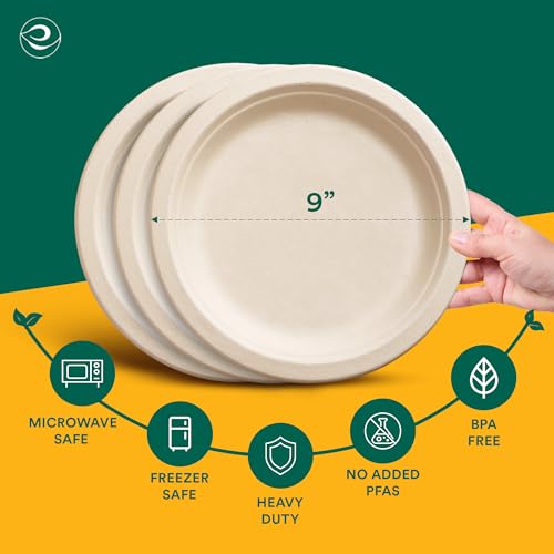 9 Inch Disposable Bagasse Paper Plates (200 Count)