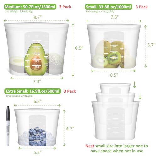 100% Silicone Reusable Storage Bag (9 Count)