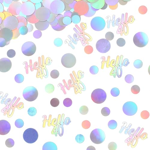 40th Birthday Confetti for Table Iridescent Birthday Party Decorations for Her Circle Dots Hello 40 Women Forty Years Old Birthday Table Scatters Decor Anniversary Party Supplies 300PC (300 Count)