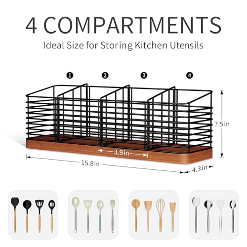 Large Utensil Holder for Kitchen Counter with 4 Compartments