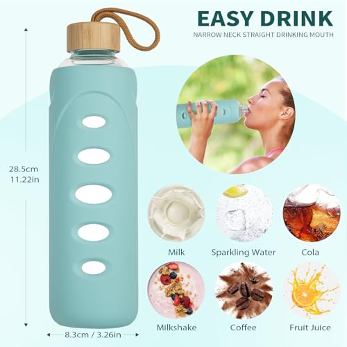 32 oz Narrow Mouth Glass Water Bottle with Windowed Silicone Sleeve
