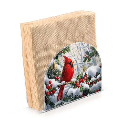Red Cardinal Christmas Napkin Holder for Table Paper Napkins Holder Acrylic Tissue Dispenser Kitchen Dining Room Bathroom Party Car Decor