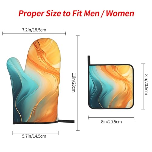 Orange Teal Marble Oven Mitts and Pot Holders Sets of 3 (3 Count)