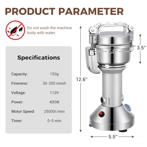 Grain Mill 150g Commercial Spice Grinder Electric 650W Stainless Steel Pulverizer Dry Grinder for Grinding Wheat