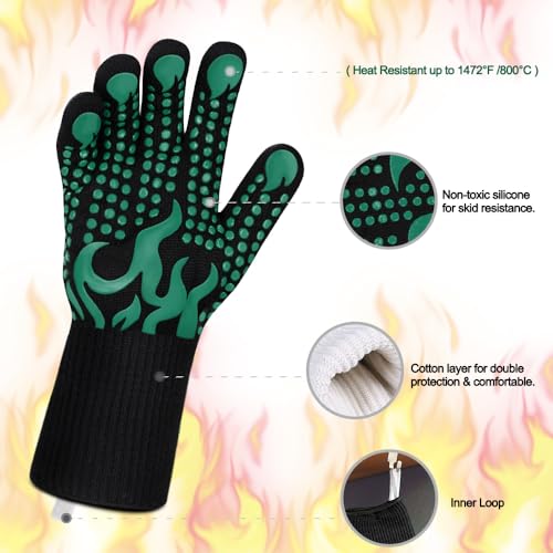 BBQ Gloves 1472°F Heat Resistant Grilling Gloves Silicone Non (2 Count)
