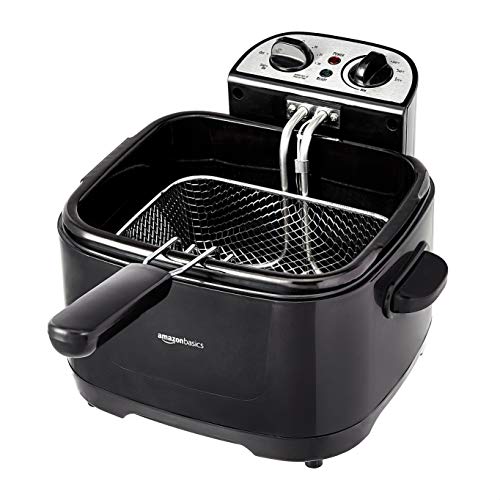 2.1-Qt (2.0L) Electric Deep Fryer with 8-Cup Oil Capacity, Adjustable Temperature Control, Timer, Easy Draining Removable Basket, Viewing Window, 1500W, Black