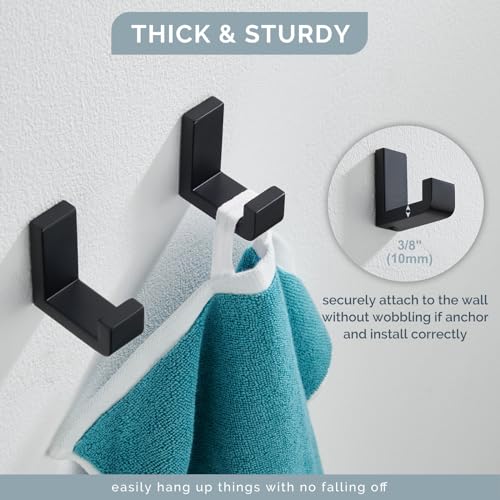 Towel Hooks for Bathrooms Matte Black (4 Count)