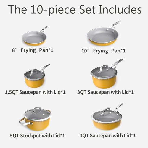 Yellow 10 Piece Ceramic Cookware Set