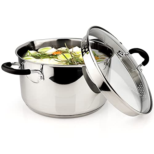 6 Quart Stainless Steel Stock Pot with Glass Strainer Lid