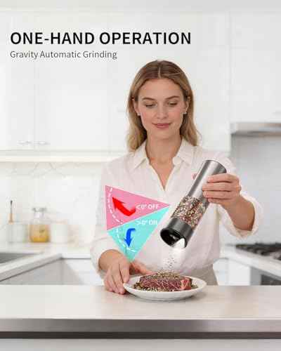 Rechargeable Gravity Electric Salt and Pepper Grinder Set Automatic Stainless Steels Salt and Pepper Mills with LED Light (2 Count)