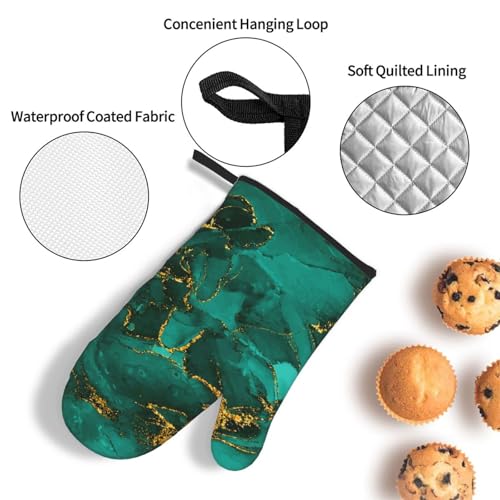 Turquoise Marble Oven Mitts and Pot Holders Sets of 3 Kitchen Decor (3 Count)