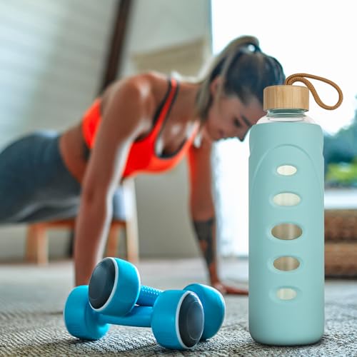 32 oz Narrow Mouth Glass Water Bottle with Windowed Silicone Sleeve