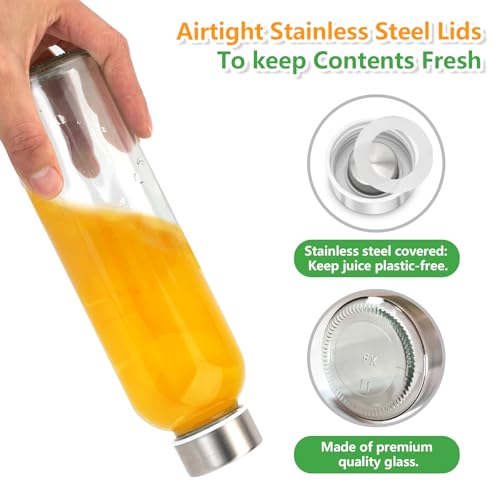 18 oz Glass Water Bottles with Stainless Steel Lids (10 Count)