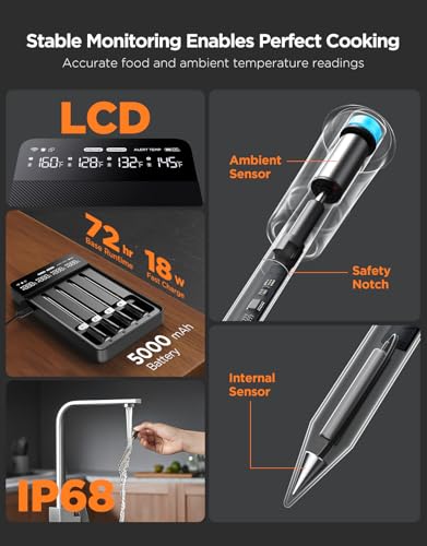 Smart Wireless Meat Thermometer Digital 4 Probes with App Alarm (4 Count)