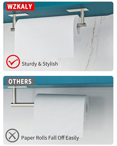 Paper Towel Holder Under Cabinet with 2Hooks Self Adhesive Silver