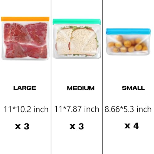10 Pack Reusable Silicone Bags Dishwasher Safe (10 Count)