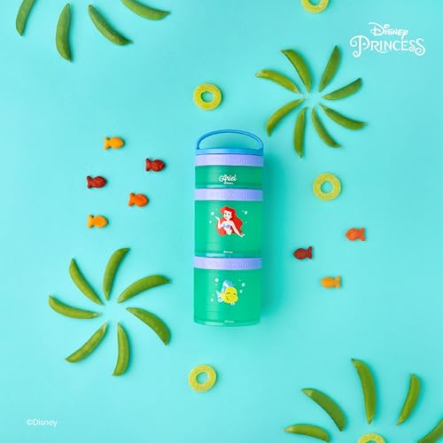 Ariel) DiSNEY PRINCESS Whiskware Stackable Snack Pack - 3 Jar + Handle - Purple/Green/Blue