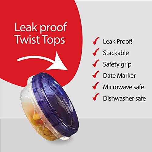 12 Pack Twist Cap Food Storage Containers with Blue Screw on Lid