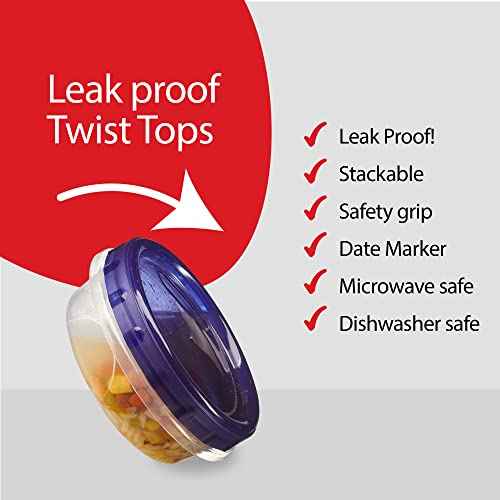 6 Pack Twist Cap Food Storage Containers with Blue Screw on Lid