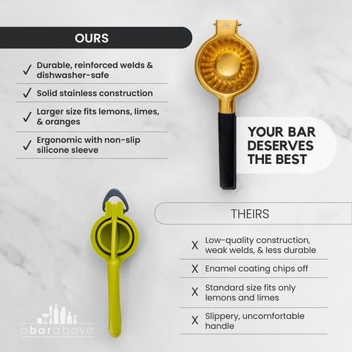 A Bar Above Gold Hand Juicer, Heavy Duty Stainless Steel Citrus Juicer for Cocktails, Fruit Juice Press for Lemons, Limes, and Oranges, Premium Manual Squeezer for Bartenders and Home Bar Use - Culinary Roots