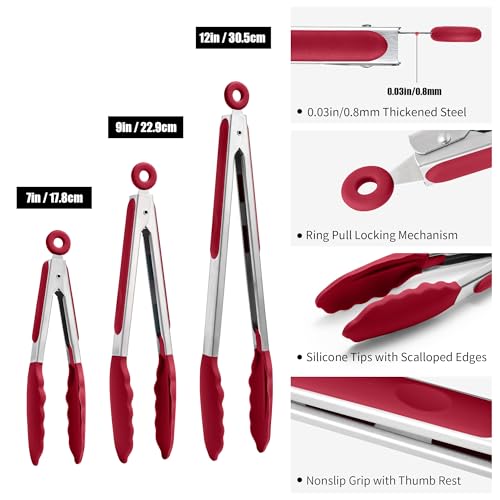 Kitchen Tongs with Silicone Tips for Cooking Serving