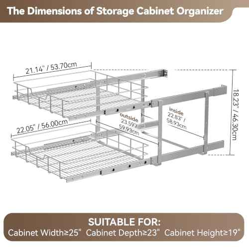 2 Tier Pull Out Cabinet Organizer 24" W X 22" D