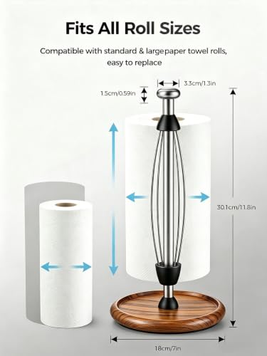Wooden Paper Towel Holder Countertop with Weighted Base