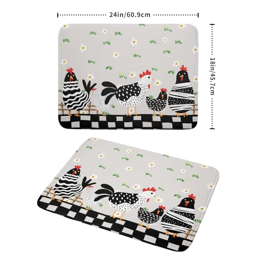 Black Rooster Dish Drying Mat for Countertop 18x24 Inches Buffalo Plaid Microfiber Drainer Rack Pads Fast Dry Dishes Mats Kitchen Accessories