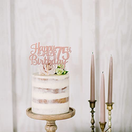 1 PCS Happy 75th Birthday Cake Topper Glitter Cheers to 75 Years Birthday Cake Pick 75 Fabulous Cake Decoration for Happy 75th Birthday Theme Party Decorations Supplies Rose Gold