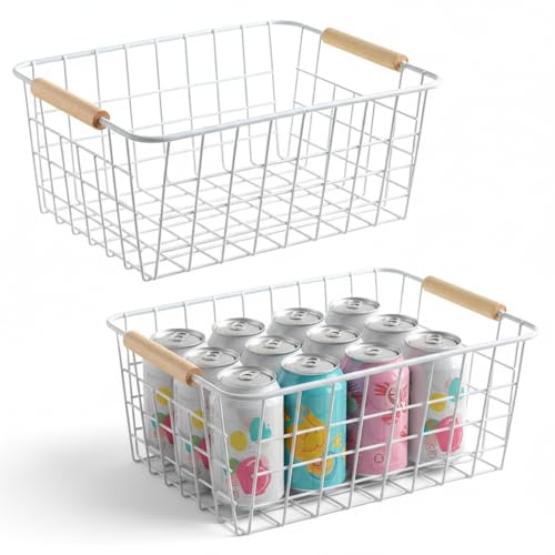 Kitchen Wire Baskets Farmhouse Decor Metal Food Storage Organizer (2 Count)