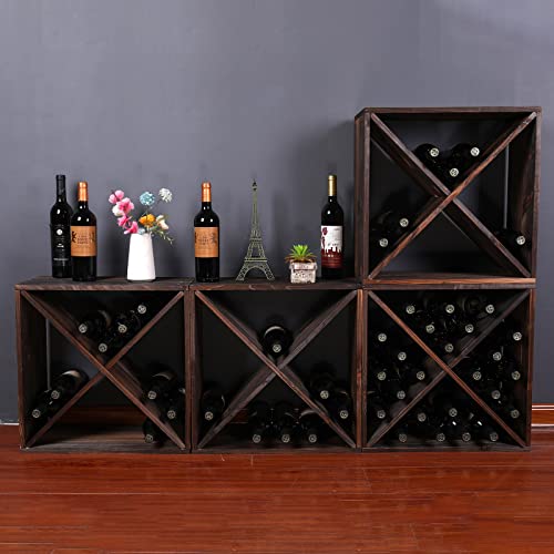 Wine Racks countertop Solid Wood Stackable Storage Rustic Retro Cube 48 (48 Count)