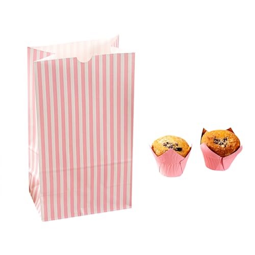 Pink And White Stripe Paper Bag (100 Count)