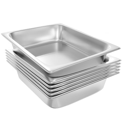 6-Pack 1/2 Size Stainless Steel Catering Pan, 2.5 Inch Deep Hotel Pan for Restaurant, Buffet, Party Supplies (6 Count)