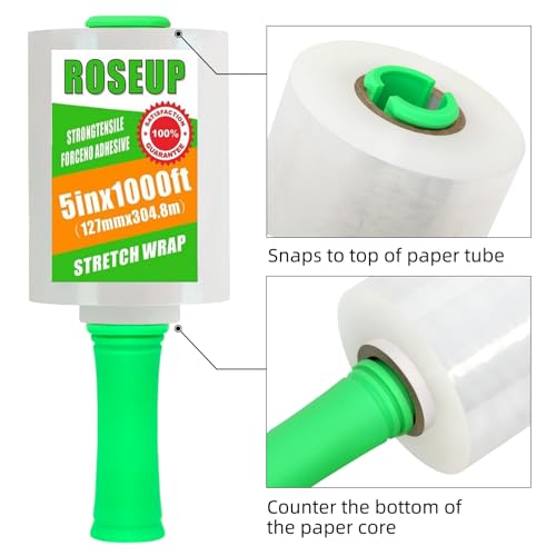 Clear Stretch Wrap Film 5" x 1000ft Roll with Handle
