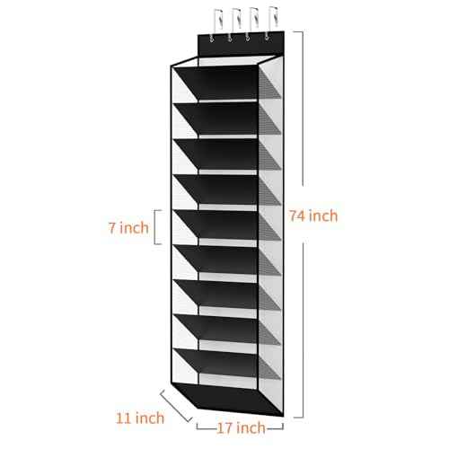 10 Tier Over Door Mesh Shoe Organizer with Large Deep Pockets