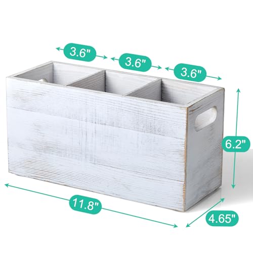 Rustic White Utensil Holder with Removable Divider