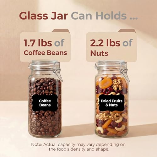 78oz Large Square Glass Jars with Airtight Lids (3 Count)